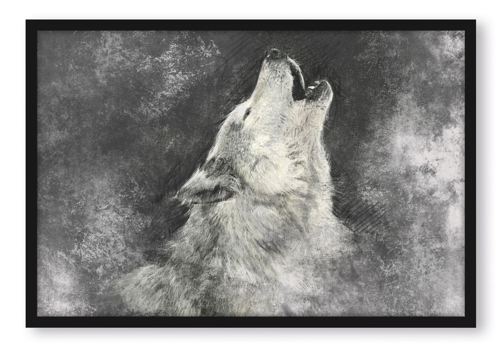 Heulender Wolf Kunst, Poster mit Bilderrahmen