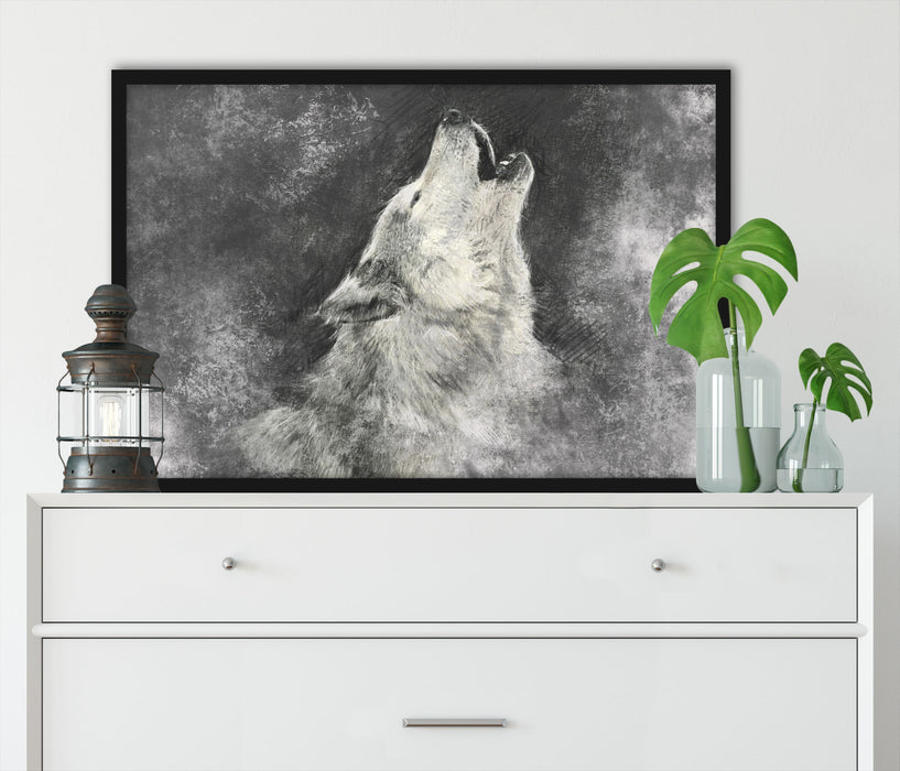 Heulender Wolf Kunst, Poster mit Bilderrahmen