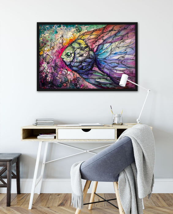 Bunte Fische Kunst, Poster mit Bilderrahmen