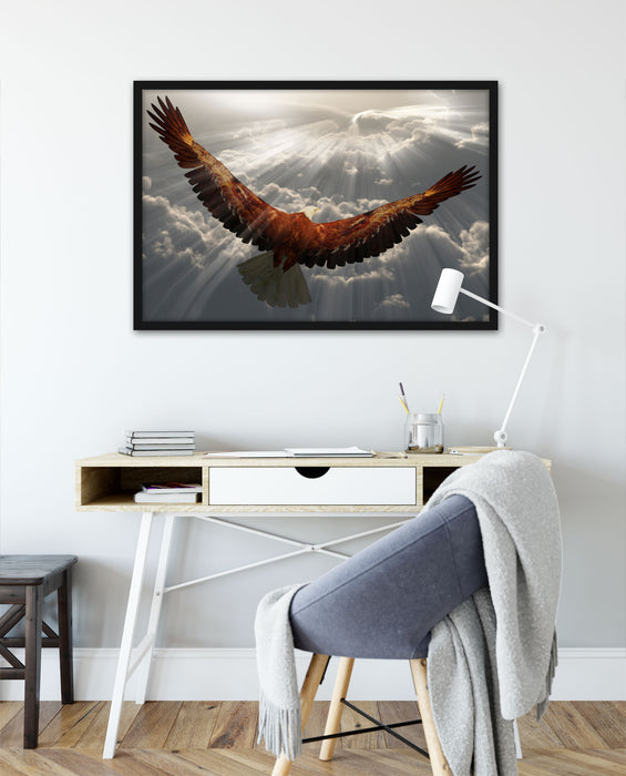 Adler über den Wolken, Poster mit Bilderrahmen
