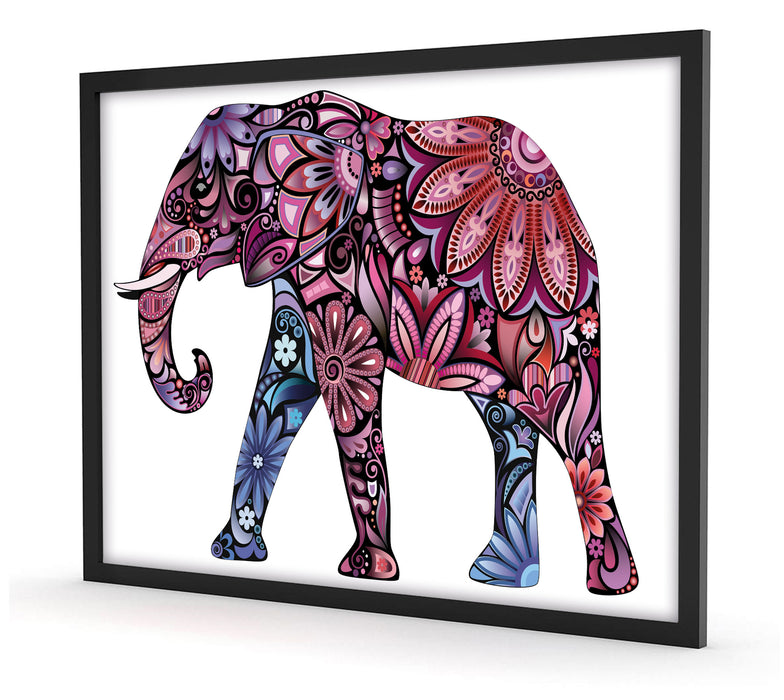 Elefant mit Ornamenten, Poster mit Bilderrahmen