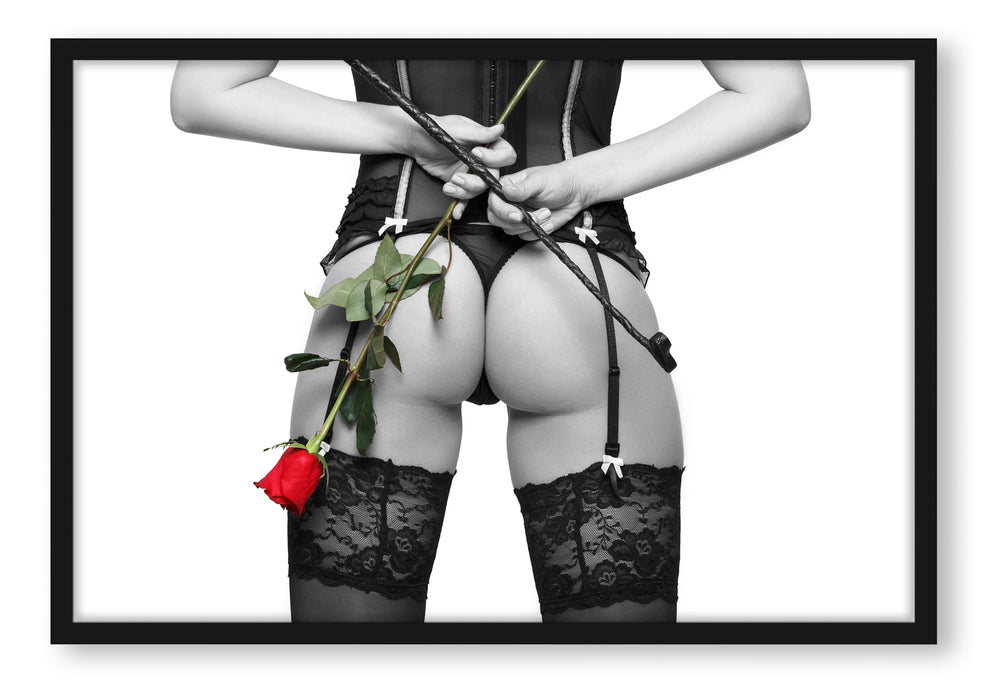 Pixxprint Frau mit Rose & Peitsche Shades of, Poster mit Bilderrahmen