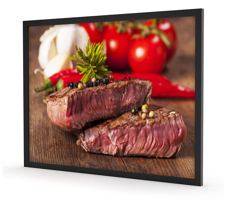 Saftiges Pfeffer Steak, Poster mit Bilderrahmen