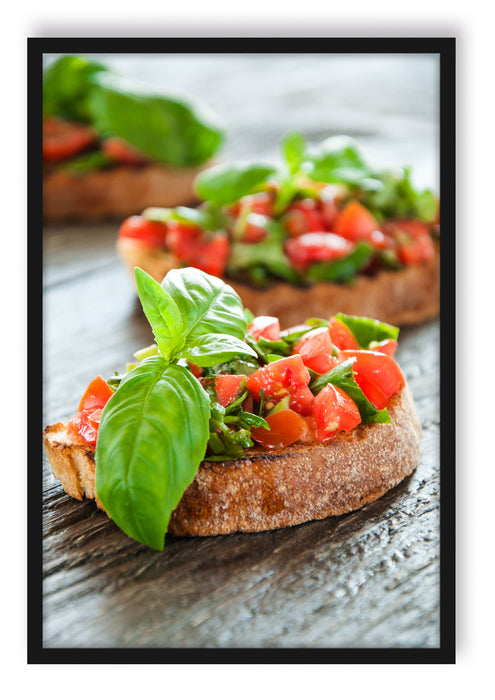 Pixxprint Köstliche Tomaten Bruchetta, Poster mit Bilderrahmen