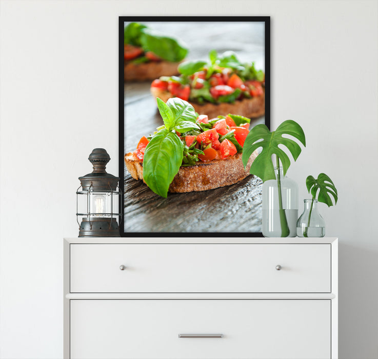 Köstliche Tomaten Bruchetta, Poster mit Bilderrahmen