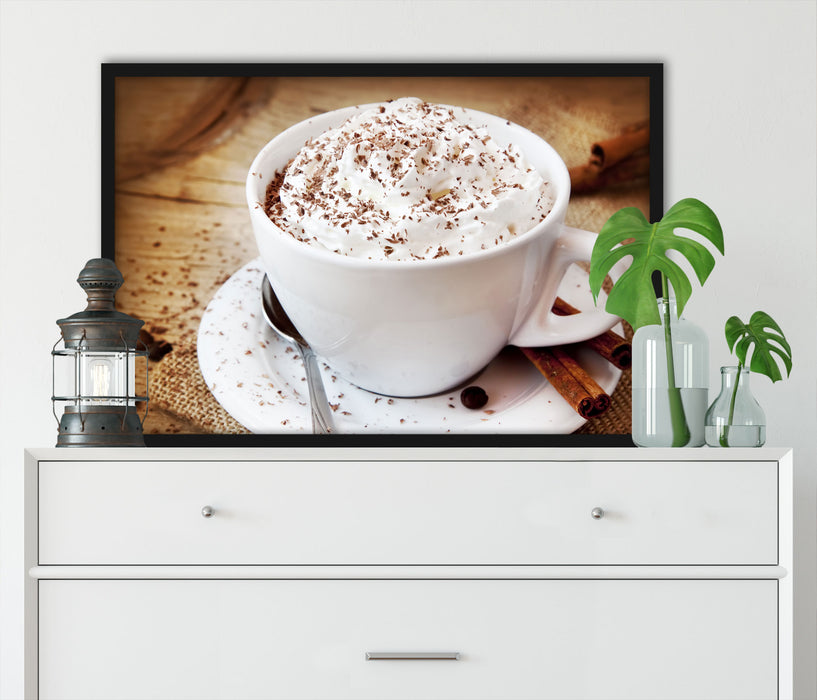 Kaffee mit viel Creme, Poster mit Bilderrahmen