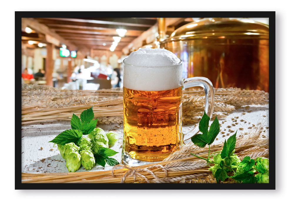 Pixxprint Deutsches frisches Bier, Poster mit Bilderrahmen
