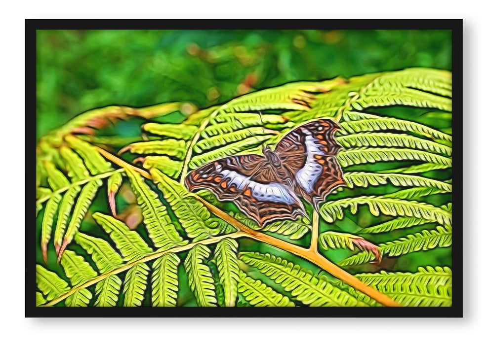 Pixxprint Schmetterling auf Farnblatt, Poster mit Bilderrahmen