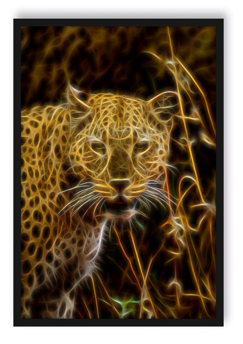 Pixxprint Leopard beobachtet Umgebung, Poster mit Bilderrahmen