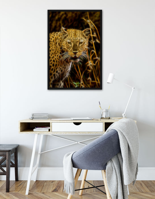 Leopard beobachtet Umgebung, Poster mit Bilderrahmen