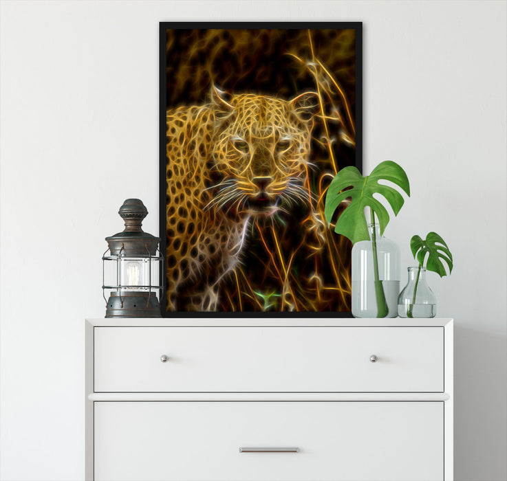 Leopard beobachtet Umgebung, Poster mit Bilderrahmen