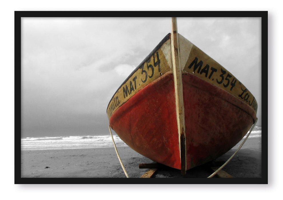 Pixxprint kleines Segelboot am Strand, Poster mit Bilderrahmen