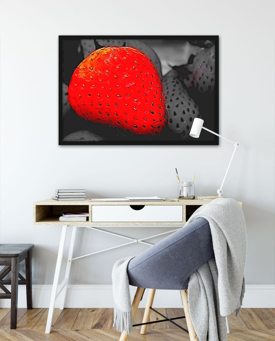 reife große Erdbeeren, Poster mit Bilderrahmen
