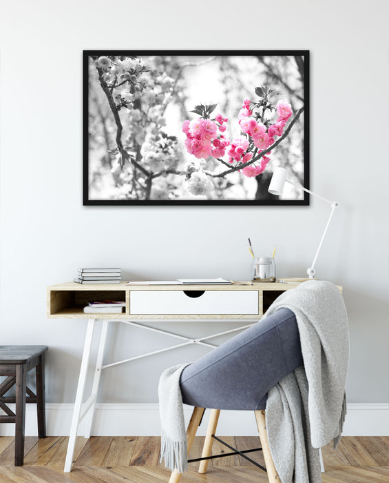 sehr schöne Kirschblüten, Poster mit Bilderrahmen