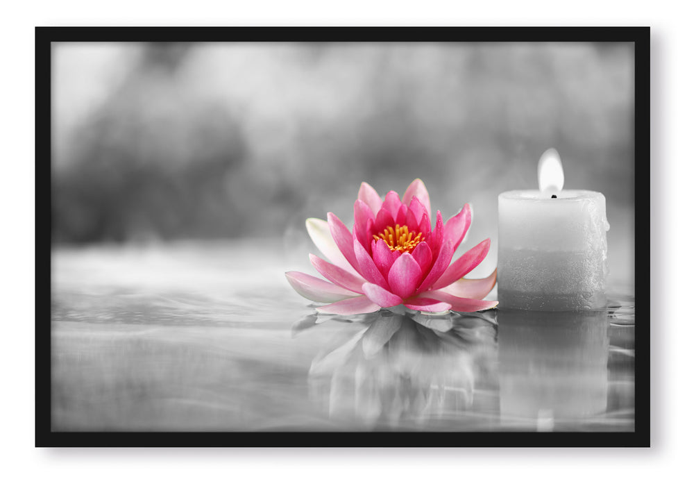 Pixxprint Seerose neben Kerze, Poster mit Bilderrahmen
