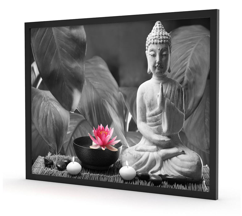 Buddha mit Seerose, Poster mit Bilderrahmen