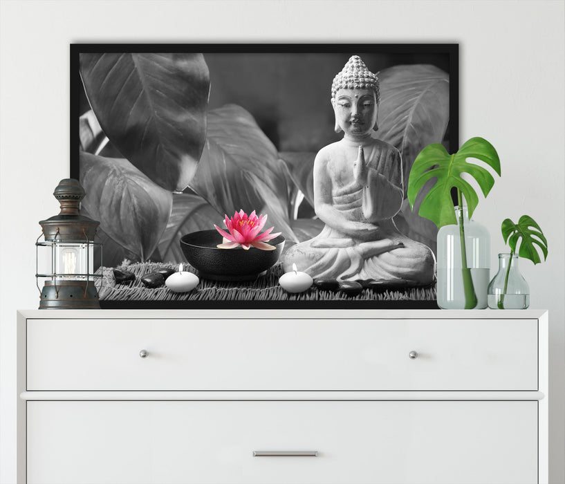 Buddha mit Seerose, Poster mit Bilderrahmen