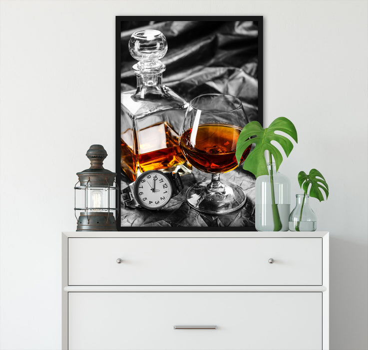 Man Things mit Whiskey und Uhr, Poster mit Bilderrahmen