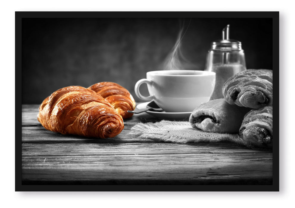 Pixxprint Croissants mit frischem Kaffee, Poster mit Bilderrahmen