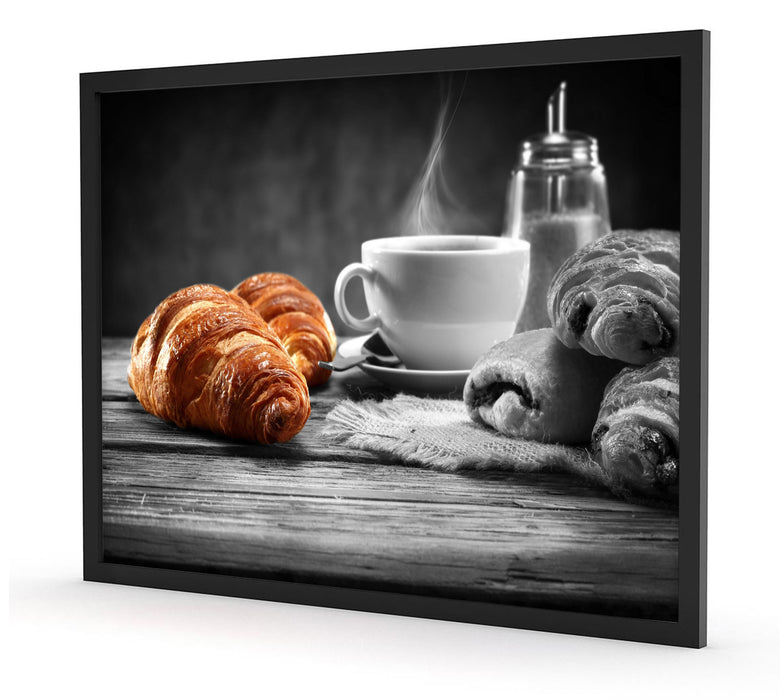 Croissants mit frischem Kaffee, Poster mit Bilderrahmen