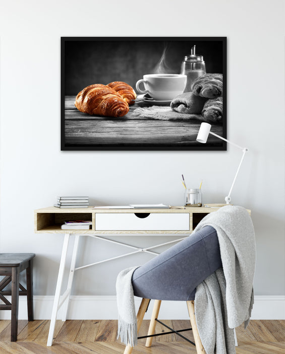 Croissants mit frischem Kaffee, Poster mit Bilderrahmen