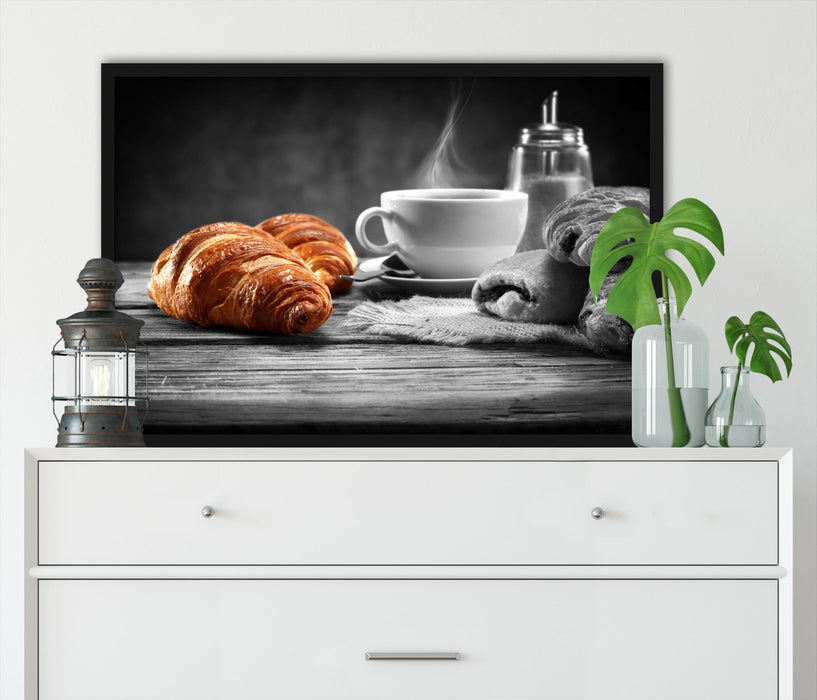 Croissants mit frischem Kaffee, Poster mit Bilderrahmen