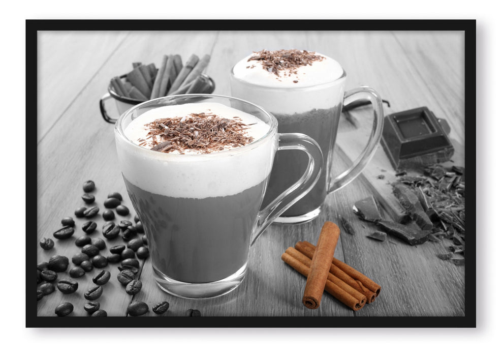 heiße Schokolade und Kaffee, Poster mit Bilderrahmen