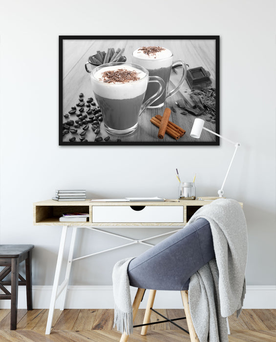 heiße Schokolade und Kaffee, Poster mit Bilderrahmen