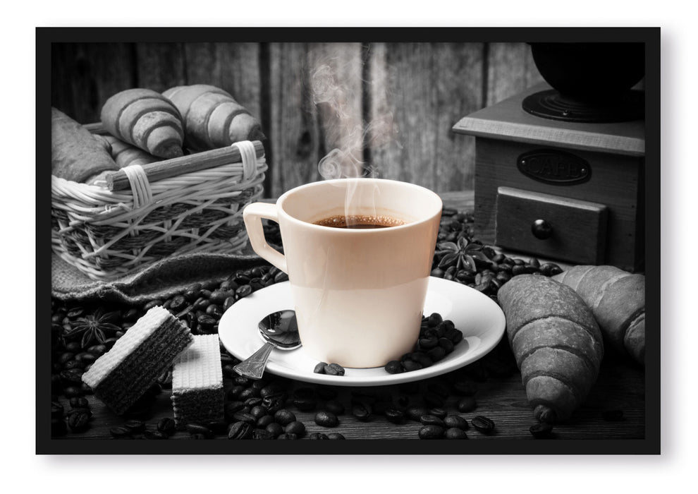 Pixxprint frisch aufgebrühter Kaffee, Poster mit Bilderrahmen