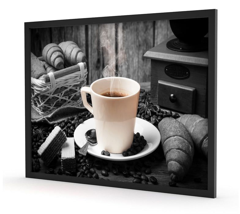 frisch aufgebrühter Kaffee, Poster mit Bilderrahmen
