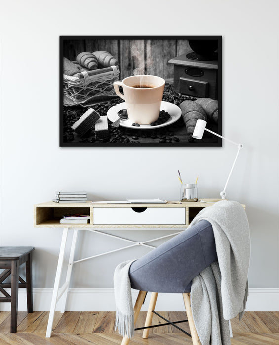 frisch aufgebrühter Kaffee, Poster mit Bilderrahmen