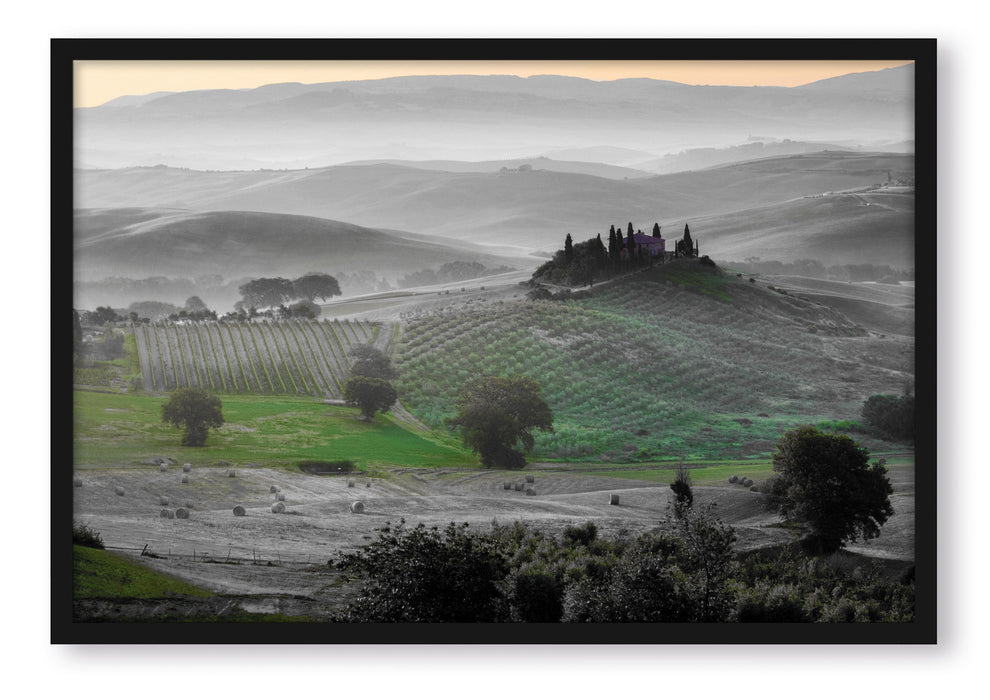 Pixxprint herrliche Toskana Landschaft, Poster mit Bilderrahmen