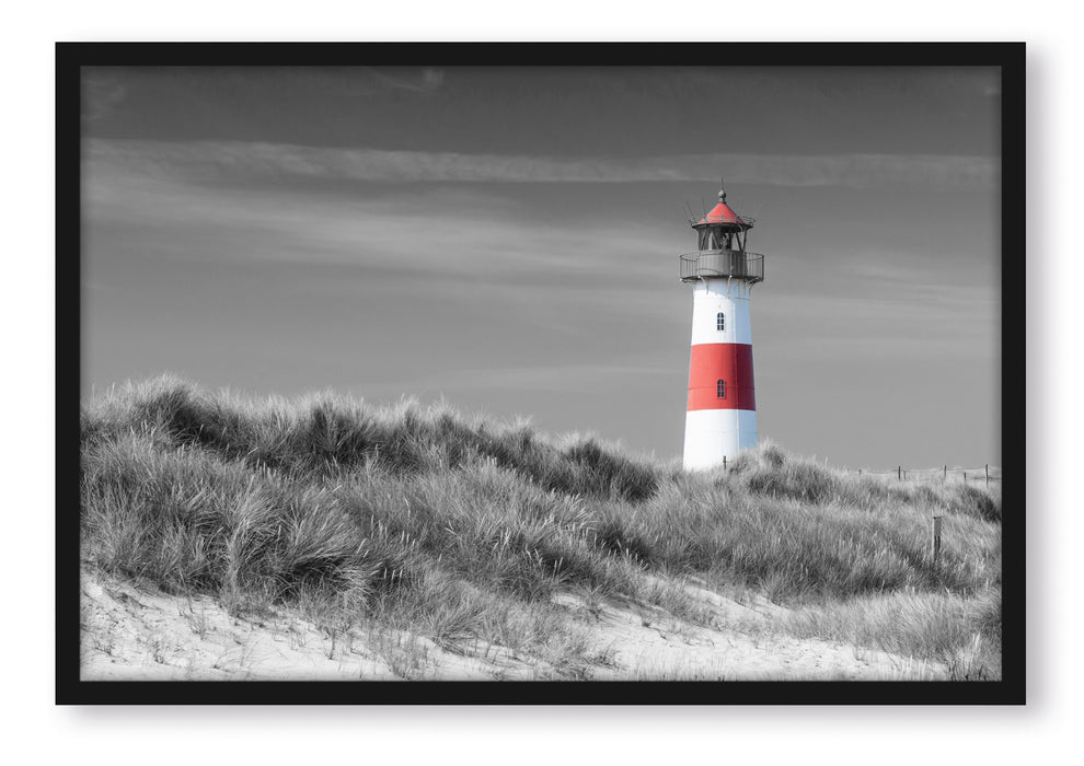 Pixxprint Leuchtturm in den Dünen, Poster mit Bilderrahmen