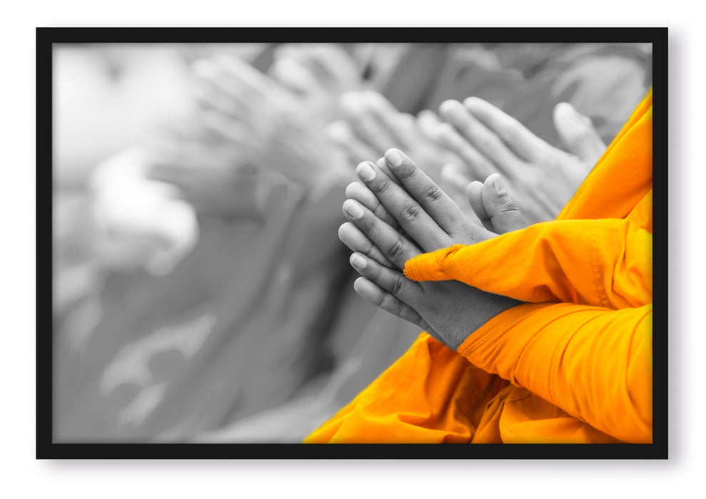 Pixxprint betende Mönche in Tibet, Poster mit Bilderrahmen