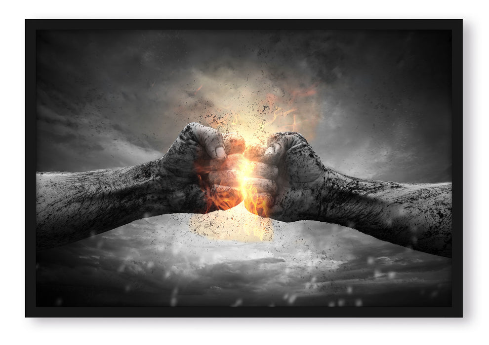 Pixxprint Fäuste mit Energie, Poster mit Bilderrahmen