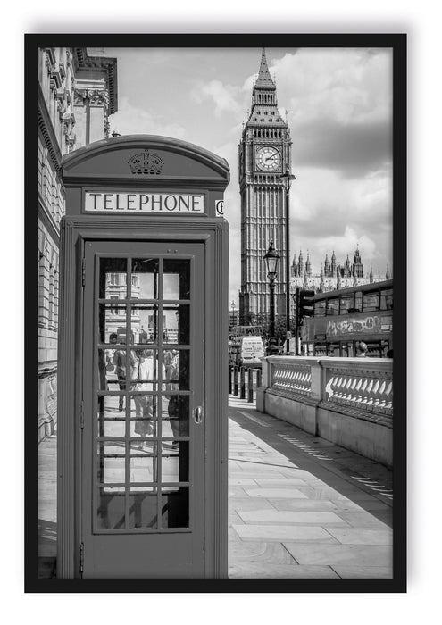 Telefonzelle in London, Poster mit Bilderrahmen