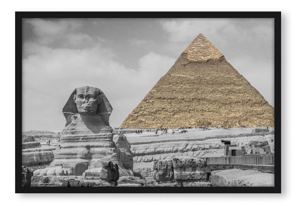 Pixxprint Sphinx vor Pyramide, Poster mit Bilderrahmen