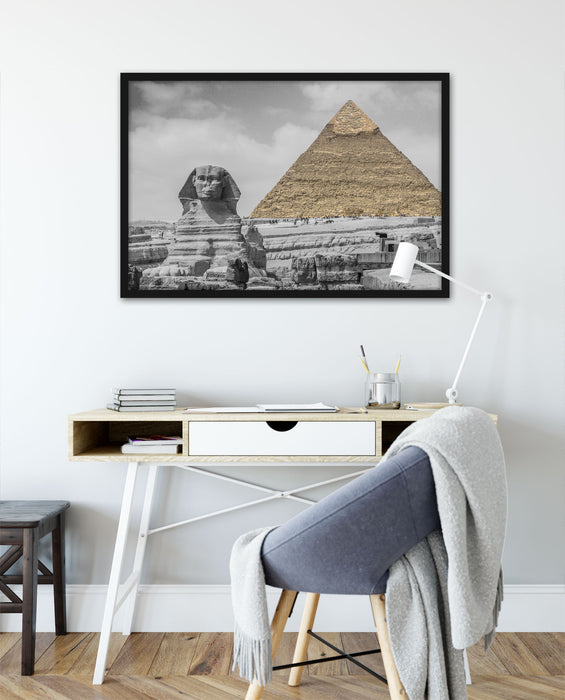 Sphinx vor Pyramide, Poster mit Bilderrahmen