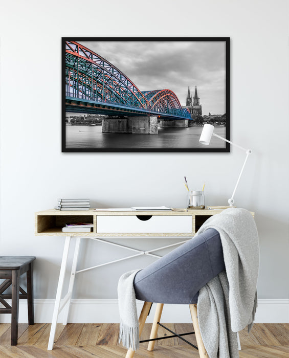 Brücke Kölner Dom, Poster mit Bilderrahmen