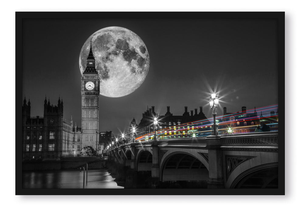 Big Ben mit Mond London, Poster mit Bilderrahmen