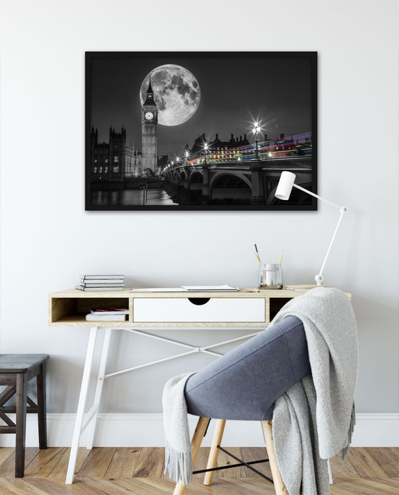 Big Ben mit Mond London, Poster mit Bilderrahmen