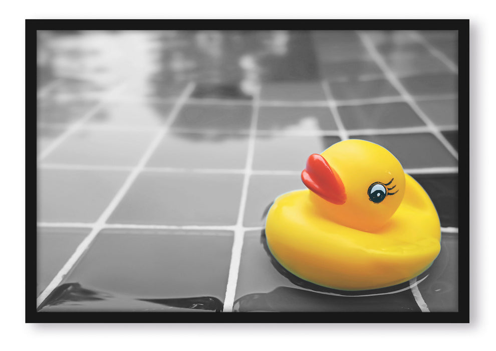 Pixxprint Quietsche Ente im Wasser, Poster mit Bilderrahmen
