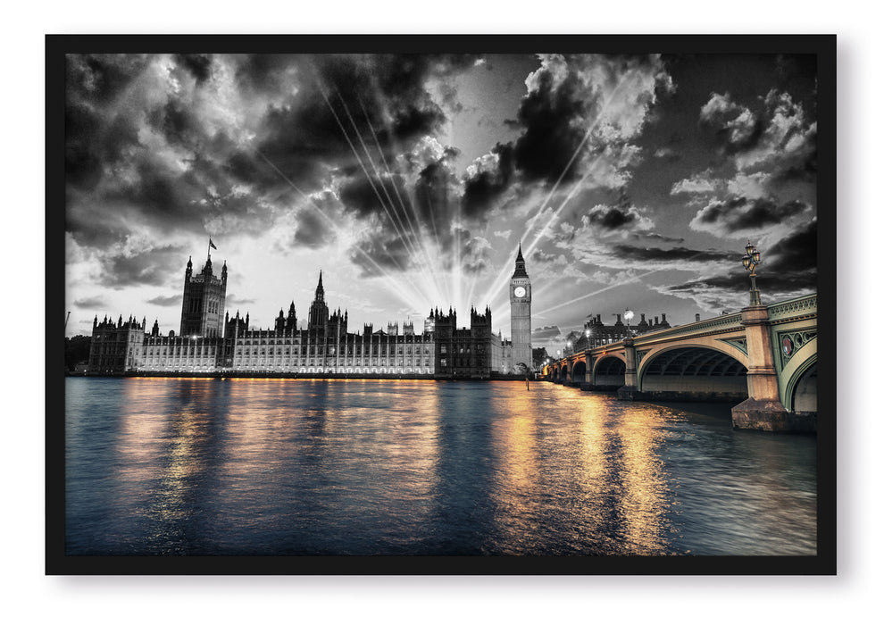Pixxprint Westminster Abbey mit Big Ben, Poster mit Bilderrahmen