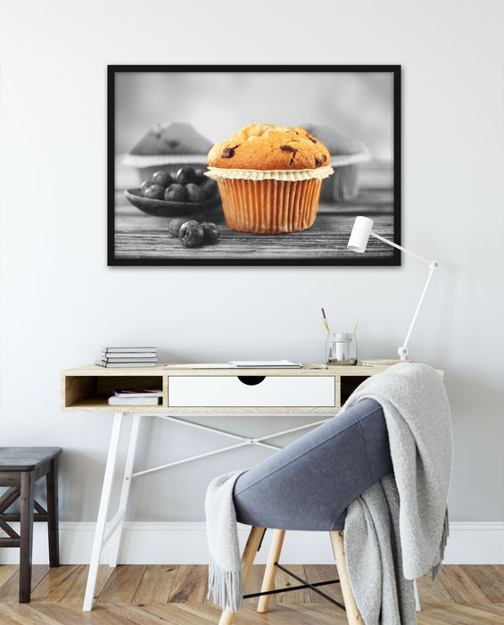 leckere Muffins mit Blaubeeren, Poster mit Bilderrahmen