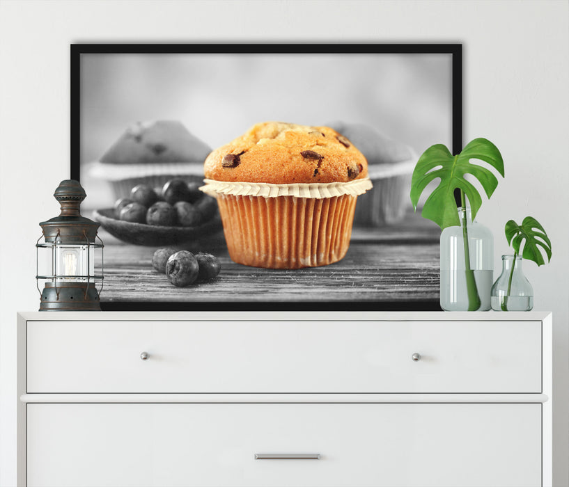 leckere Muffins mit Blaubeeren, Poster mit Bilderrahmen