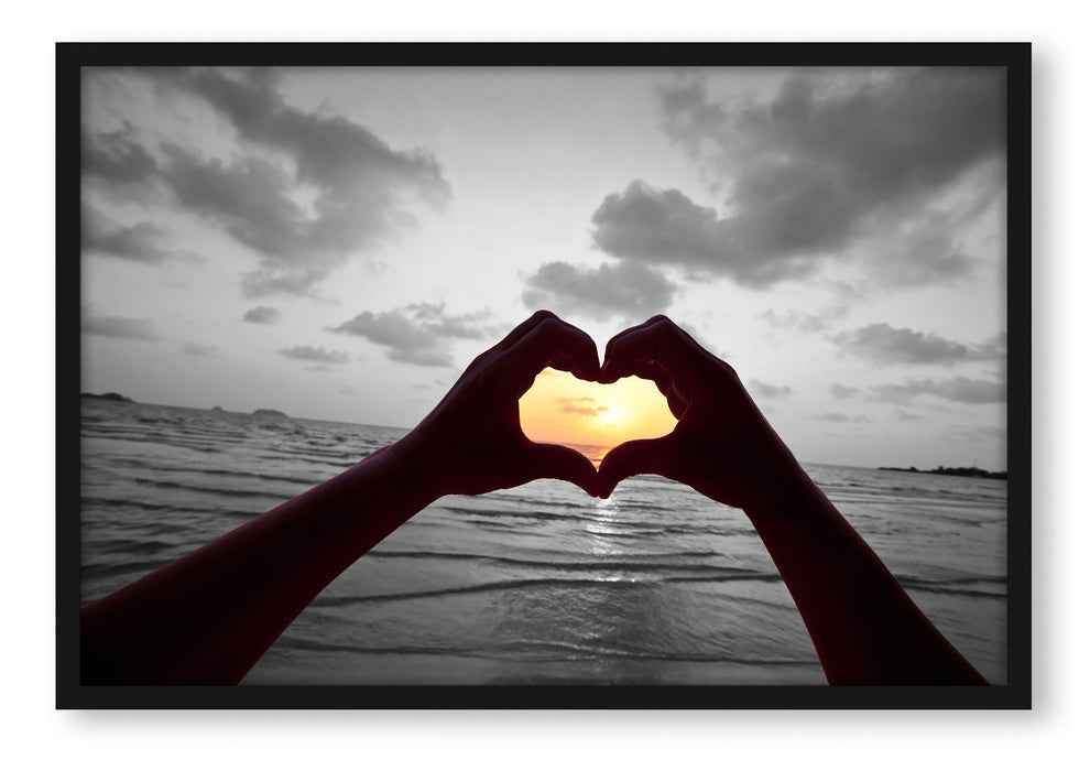 Pixxprint Hände zu einem Herz geformt, Poster mit Bilderrahmen