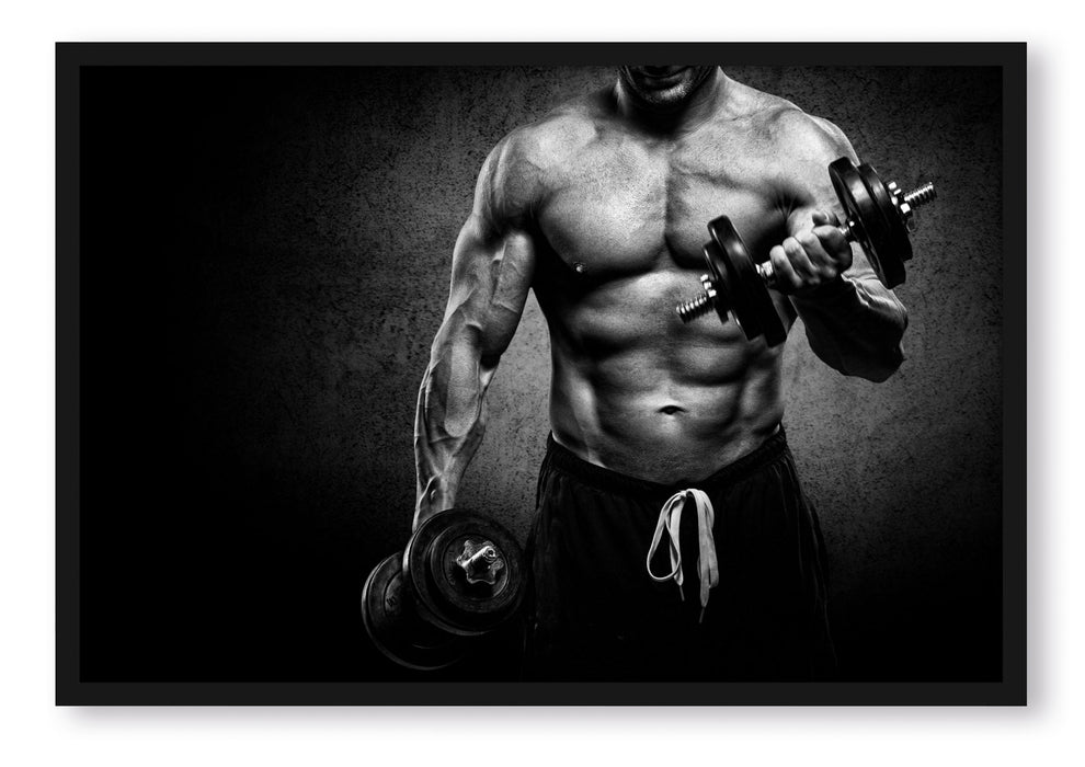 Pixxprint Trainierender Bodybuilder, Poster mit Bilderrahmen