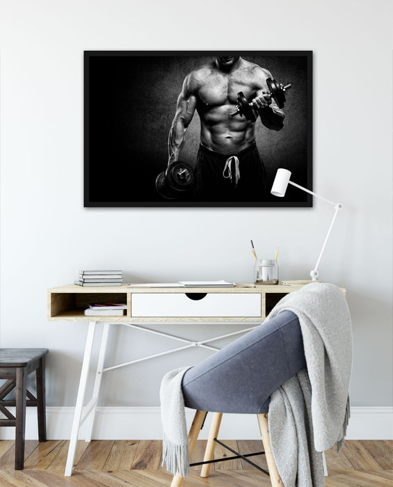 Trainierender Bodybuilder, Poster mit Bilderrahmen