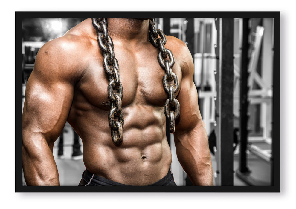 Pixxprint Muskelpaket mit Kette, Poster mit Bilderrahmen