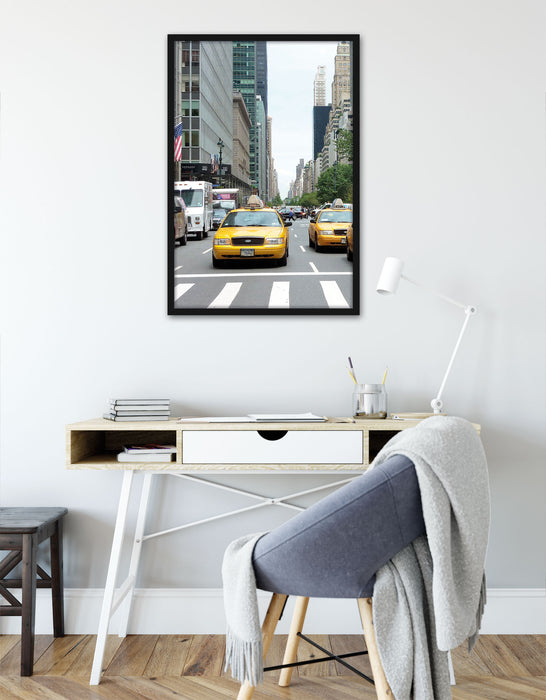 Taxi in New York City, Poster mit Bilderrahmen